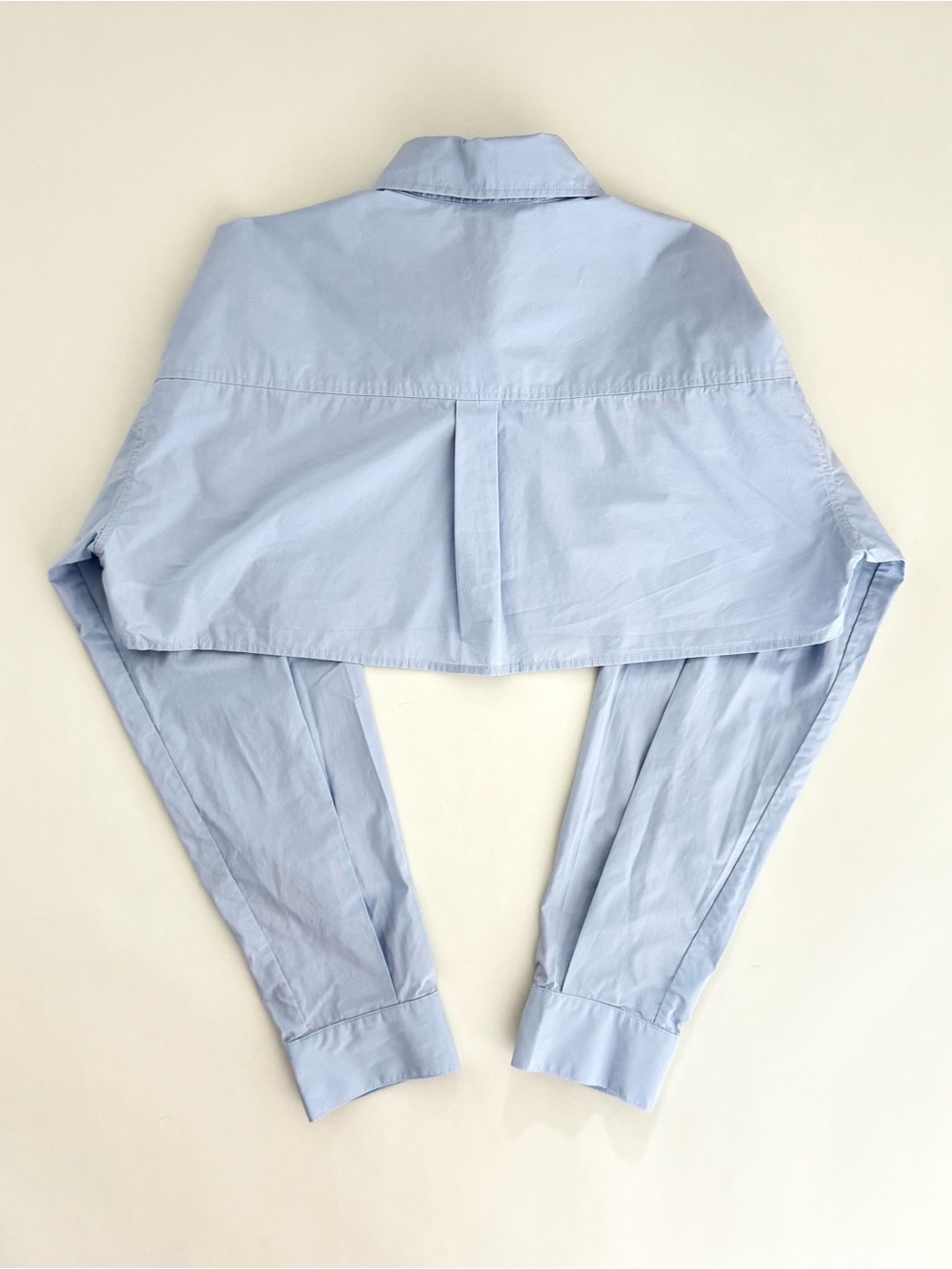 Ann Andelman Cropped Light Blue Button Up Point Collar Cotton Shirt - Size M - Picture 6 of 8